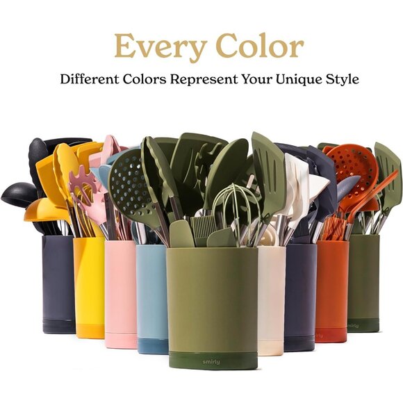 Smirly Silicone Utensils Set with Holder Kitchen Tools for Nonstick Cookware - Picture 12 of 16